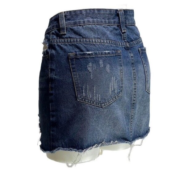 Distressed Denim Mini Skirt S By The Impeccable Pig Womens Raw Hem 100% Cotton - Picture 4 of 10
